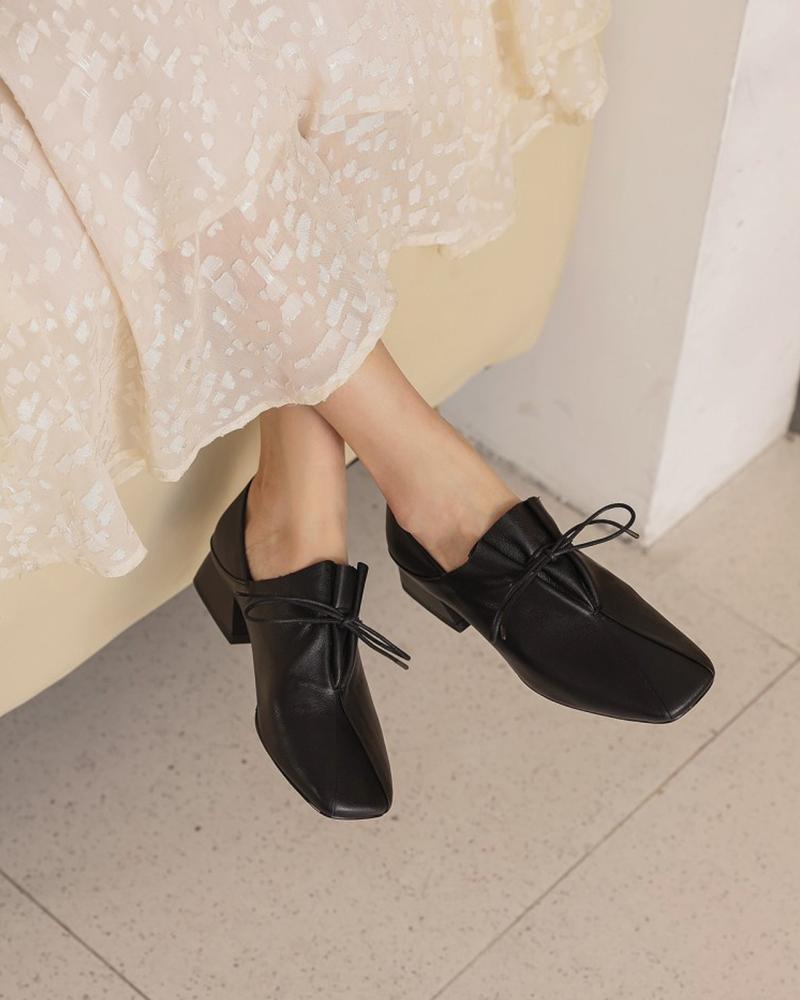 

Solid Square Toes Heeled Oxford Shoes, Black