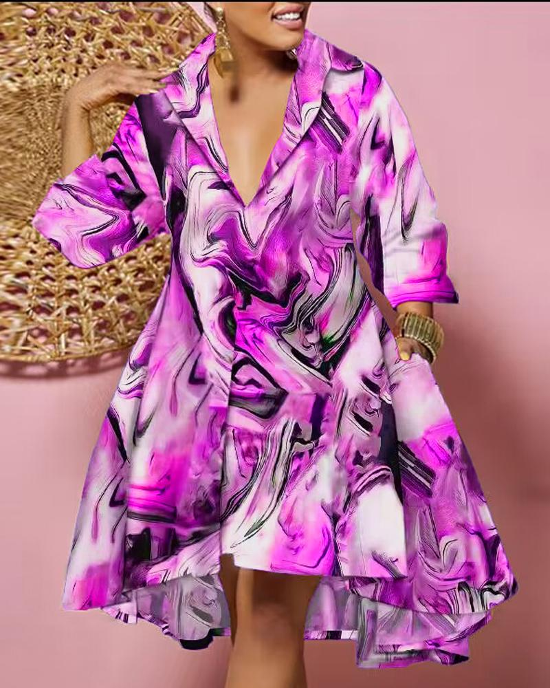 

Plus Size Abstract Print Flowy Shirt Dress, Purple