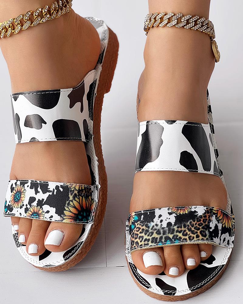 

Sunflower Cow Leopard Print Double Strap Slippers Summer Sandals, Multicolor