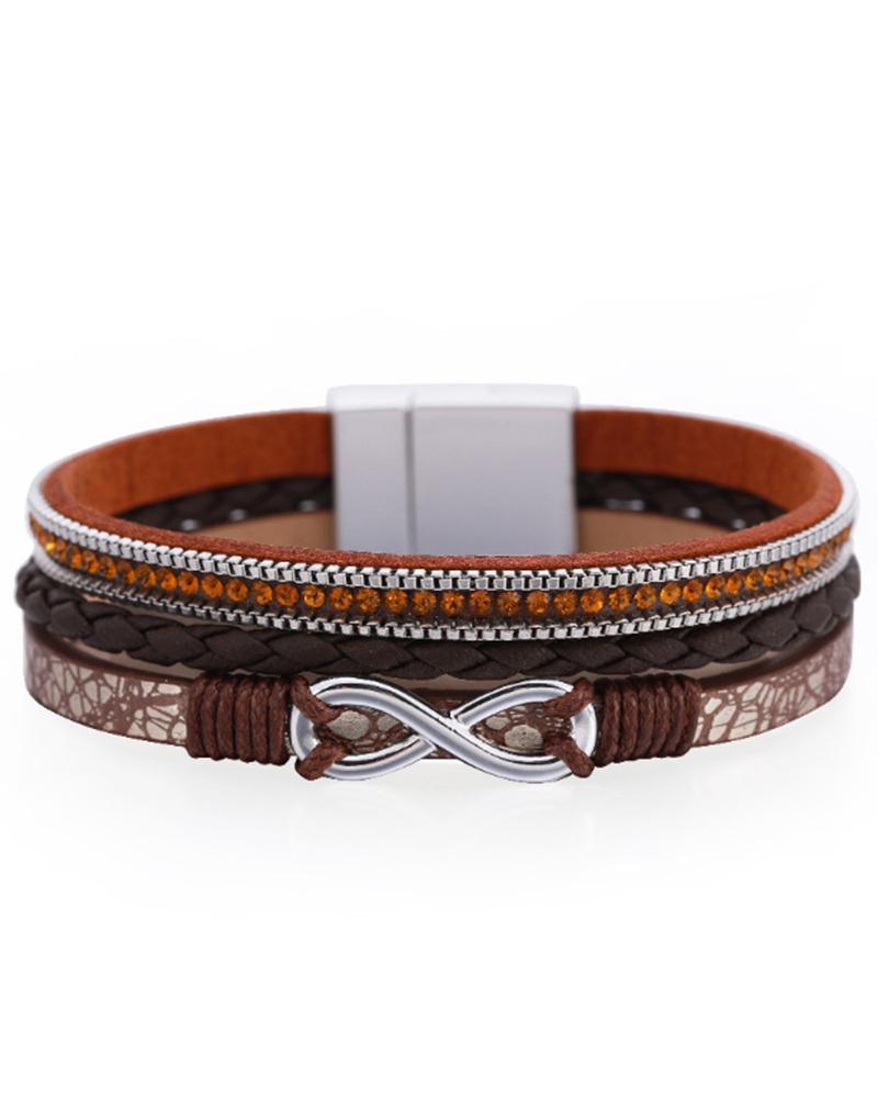 

1pc Bohemian Rhinestone Beaded Wide Magnet Bracelet, Brown