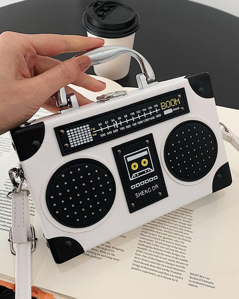 

Vintage Radio-Shaped Square Handbag Funny Crossbody Bag, White