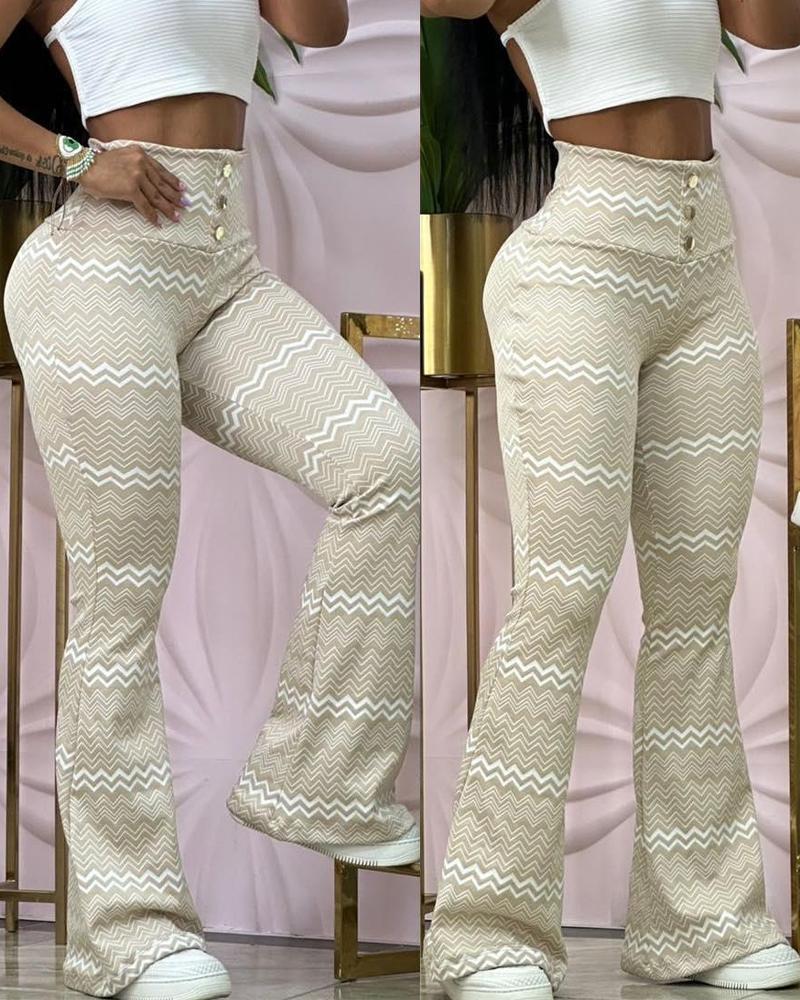 Pantalon bootcut taille haute à imprimé chevrons