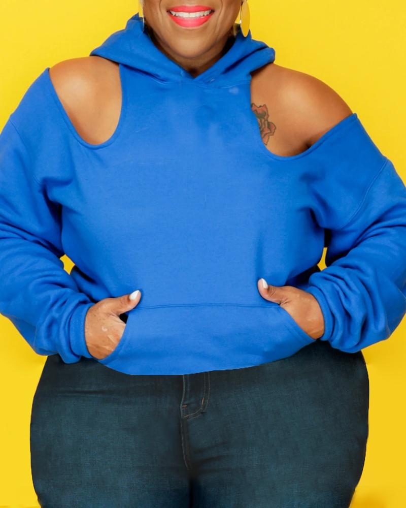 

Plus Size Cold Shoulder Plain Sweatshirt, Blue