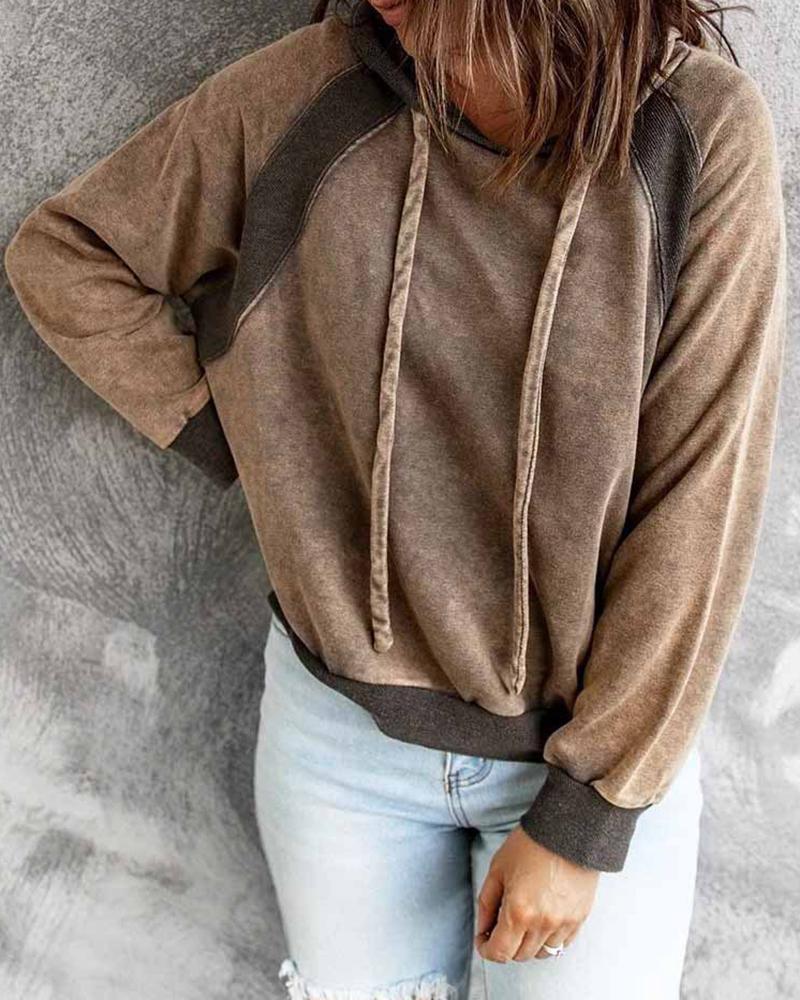 

Striped Long Sleeve Casual Hooded Sweatshirt, Brown