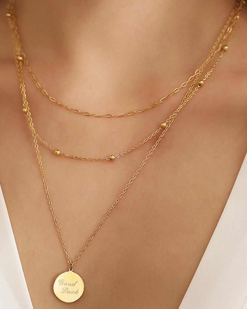 

1pcs Multi-Layer Beaded Disc Pendant Necklaces Set, Gold