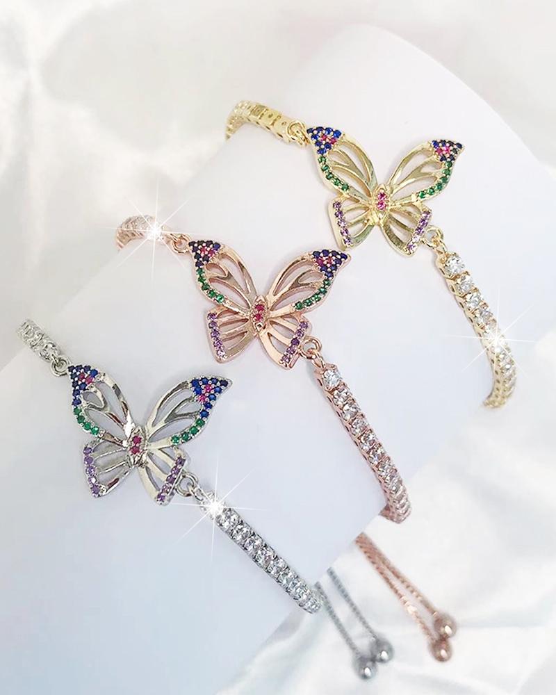 

1pc Zircon Butterfly Decor Adjustable Bracelet, Gold