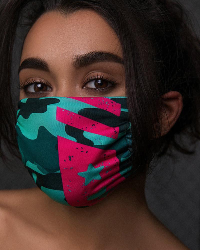 

Star Print Colorblock Breathable Mouth Mask Washable And Reusable, Green