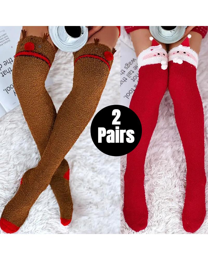 

2Pairs Christmas Over The Knee High Fleece Thermal Winter Leg Warmers, Style1