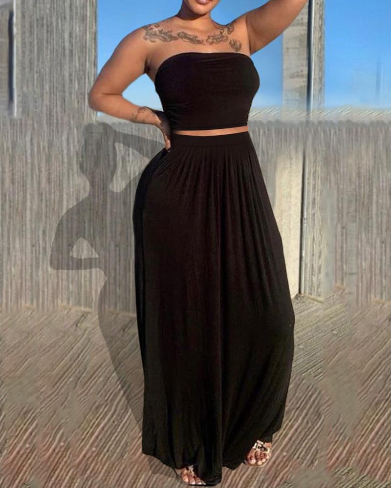 

Bandeau Sleeveless Top & Maxi Skirt Set, Black
