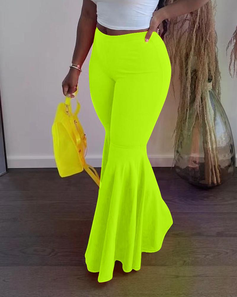 

High Waist Flared Leg Pants, Lvs green