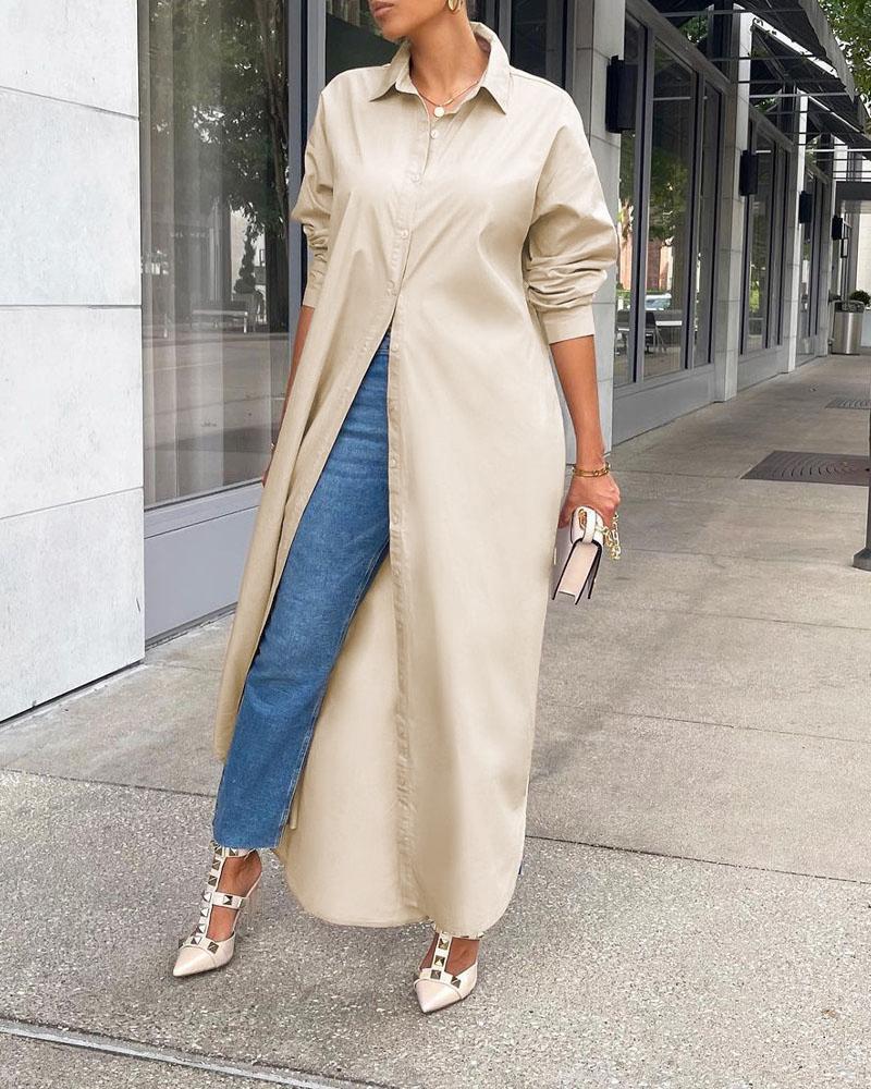 

Button Down Longline Shirt Dress, Apricot
