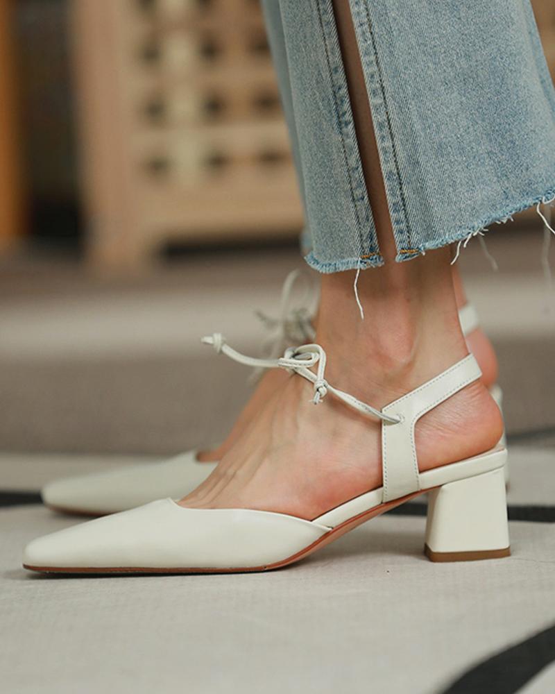 

Pointed-toe Solid Color PU Leather High Heels, White