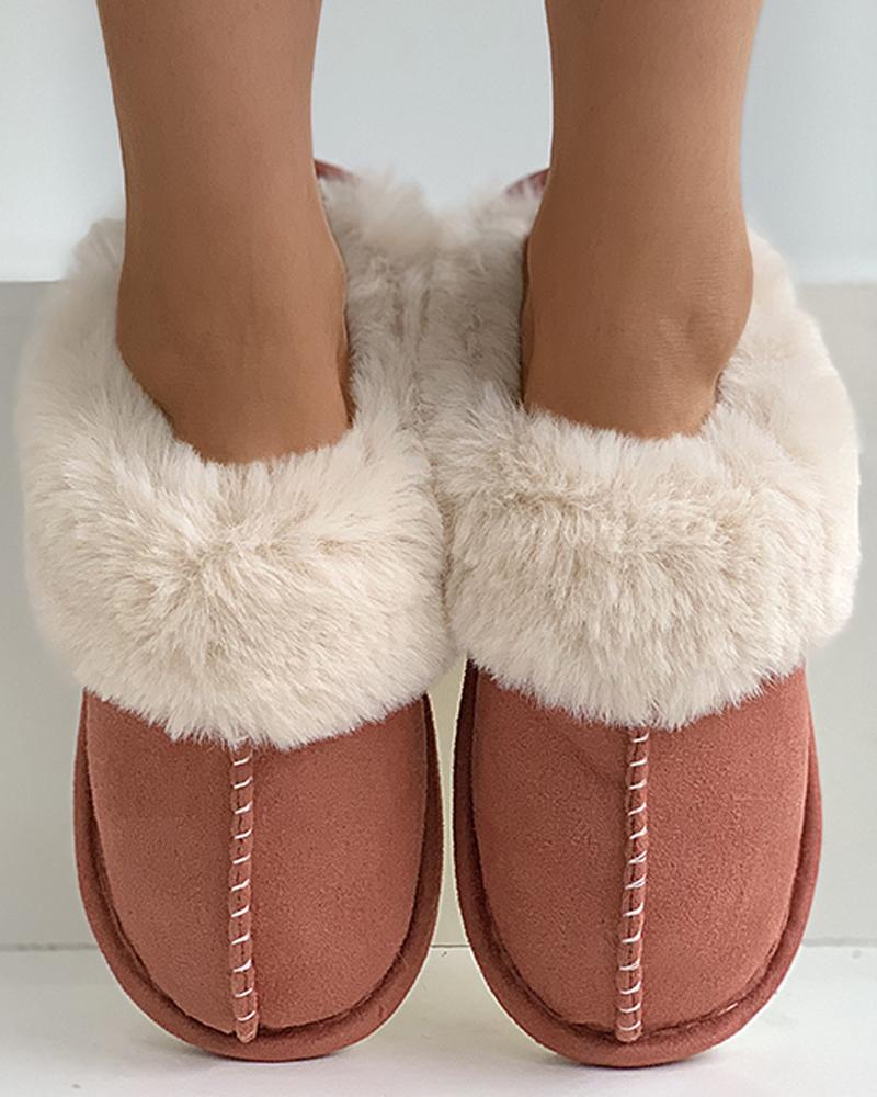 

Stitch Detail Warm Slippers, Red