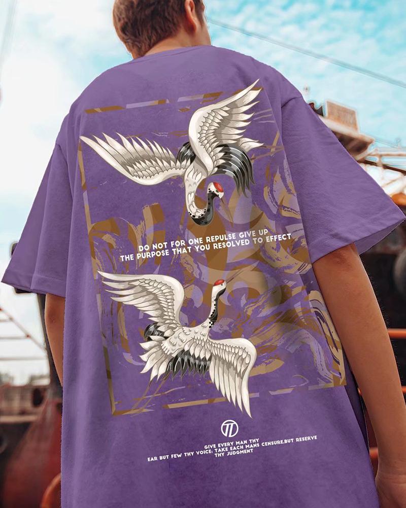

Hip-hop Patterns Print Short Sleeve Loose T-shirts, Purple