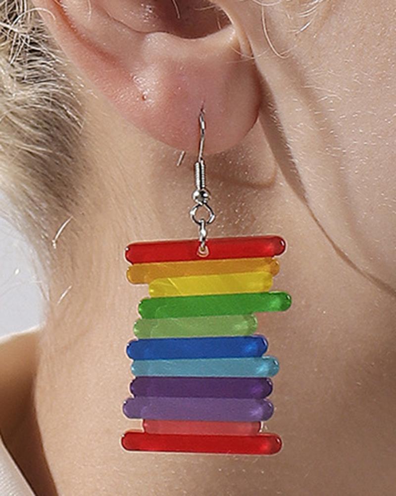 

1Pair Cinco De Mayo Rainbow Stripe Asymmetrical Hook Earrings, Multicolor