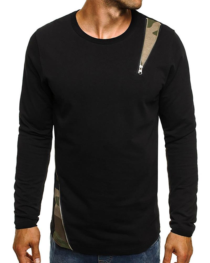 

Zipper Design Plaid / Camouflage Top, Khaki