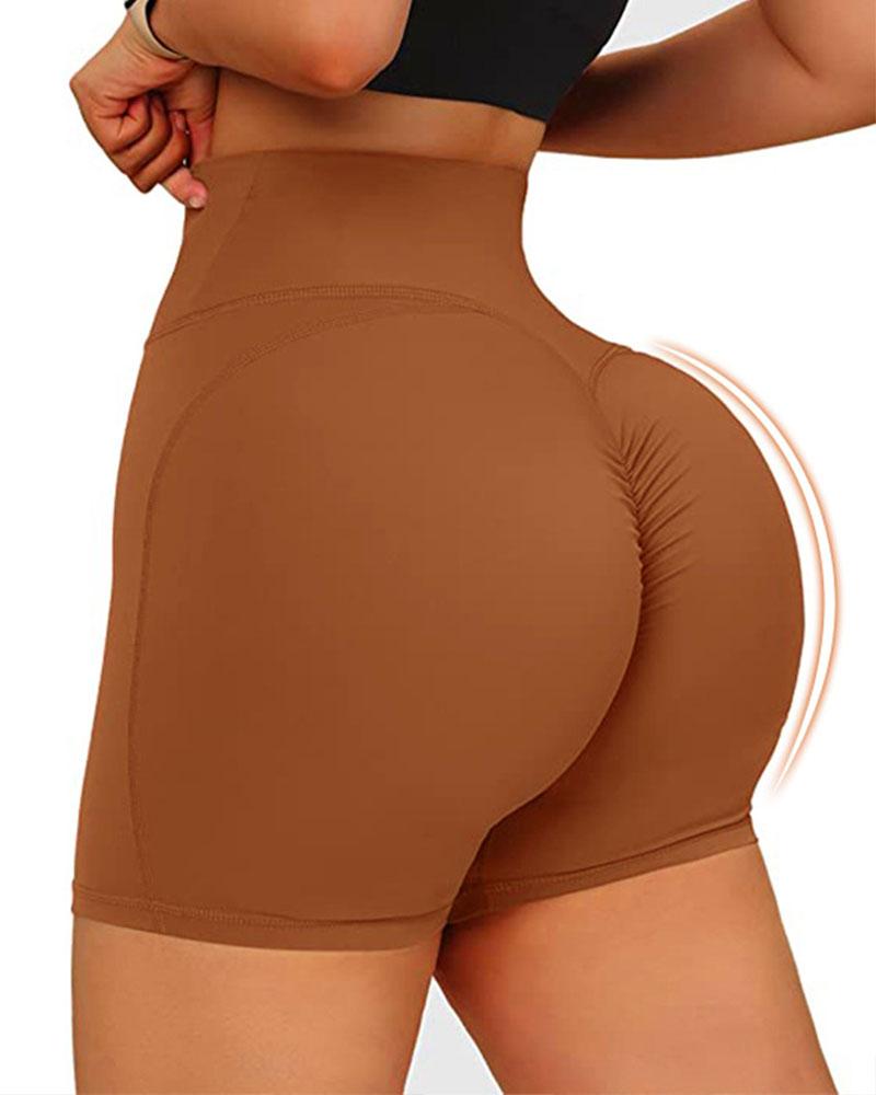 

High Waist Scrunch Butt Active Shorts, Brown