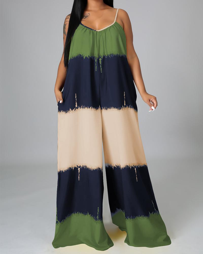 

Cami Strap Colorblock Long Straight Jumpsuit, Green