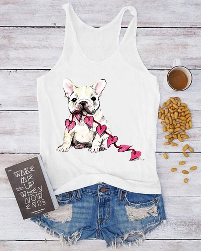 

Summer Fashion Women Pet Dog Print Sleeveless Vest, White