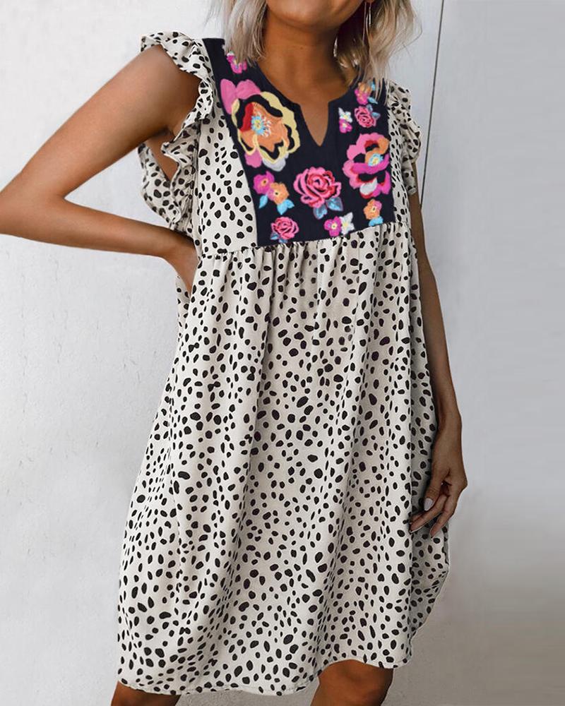 

Cheetah Floral Print Frill Hem Casual Print, White