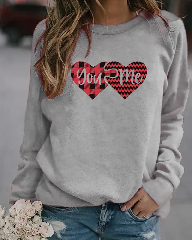 

Valentine' Day Long Sleeve Heart Letter Print Sweatshirt, Gray