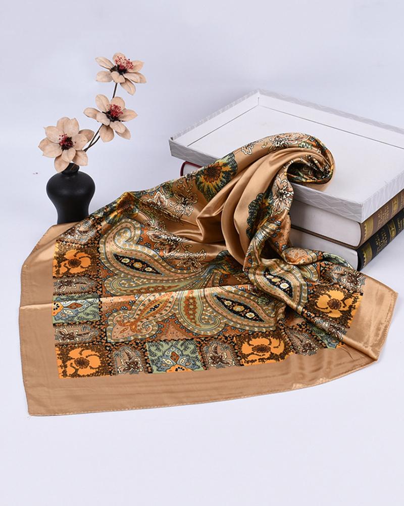 

Satin Paisley Print Vintage Square Scarf Headband, Style6