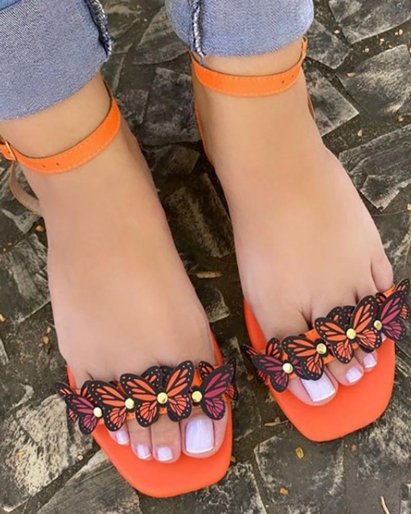 

Butterfly Pattern Ankle Strap Slingback Sandals, Orange