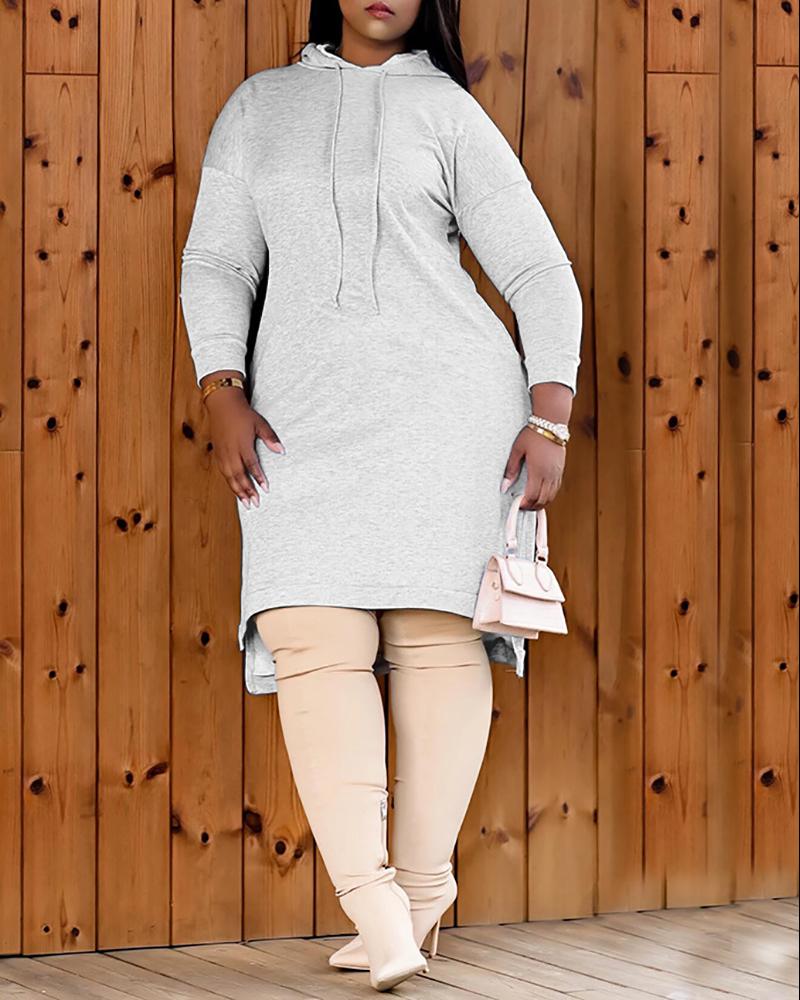 

Long Sleeve Hooded Casual Sweatshirt Dress, Gray