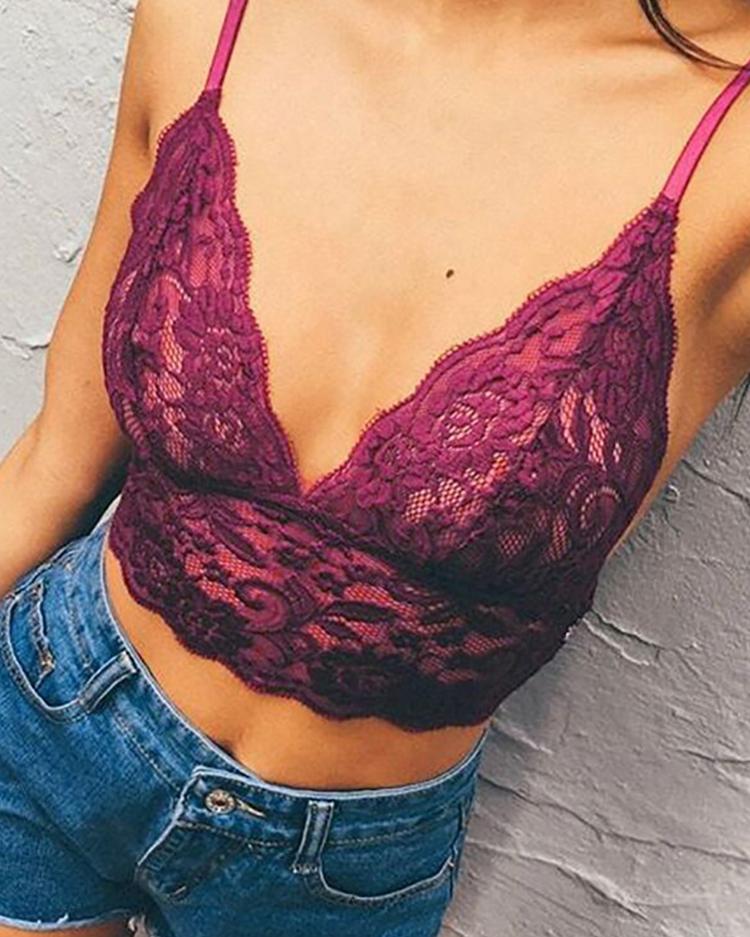 

Eyelash Lace Spaghetti Strap Bralette, Wine red