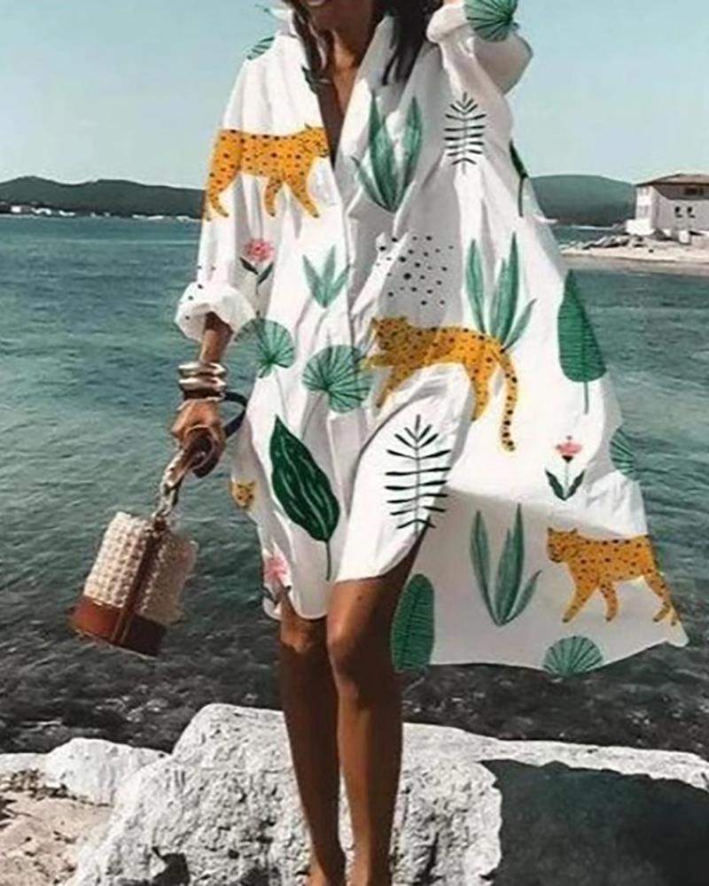 

Plain / Printed Long Sleeve Casual Shirt Dress, Style7