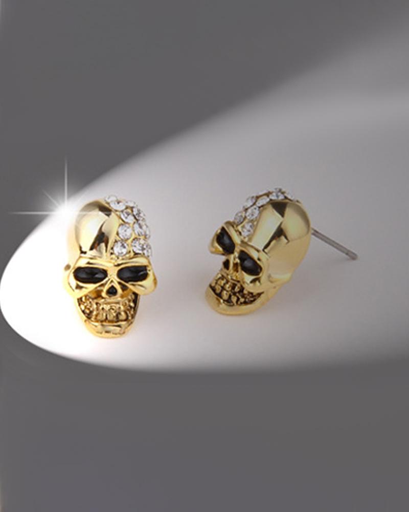 

1Pair Halloween Vintage Rhinestone Skull Earrings, Gold