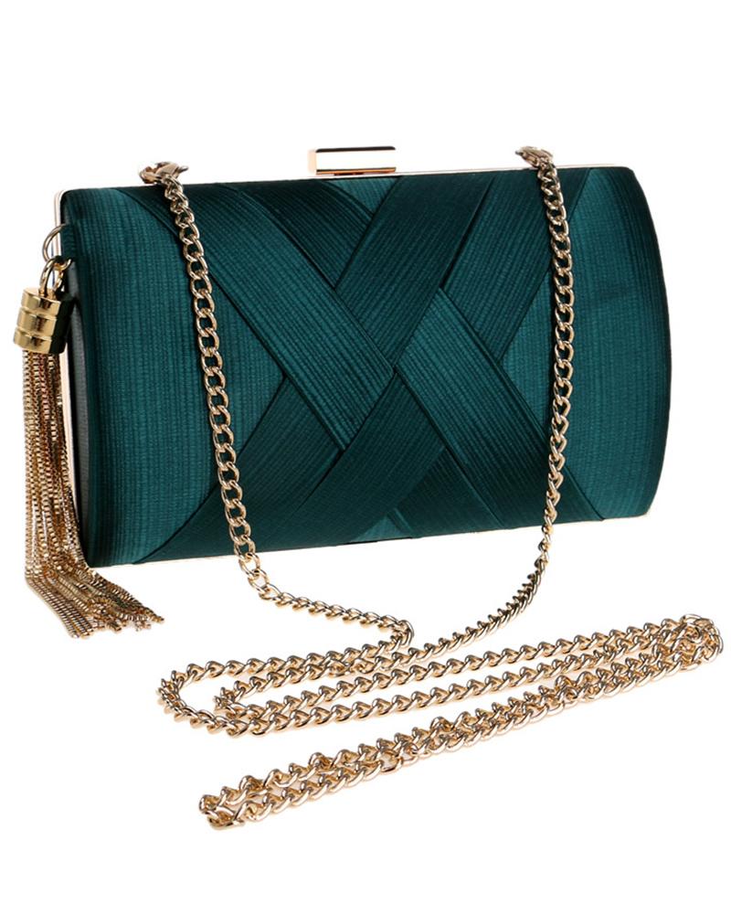 

Crisscross Chain Strap Evening Clutch Bag, Green