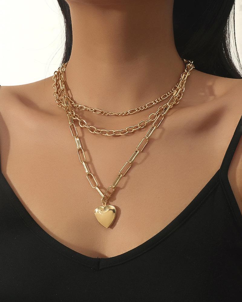 

1PCS Heart Pendant Layered Necklace, Gold