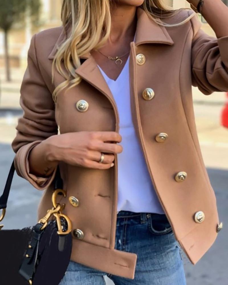 

Button Front Long Sleeve Casual Coat, Khaki