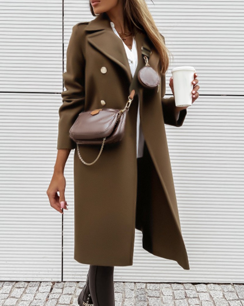

Long Sleeve Double Breasted Overcoat, Army green