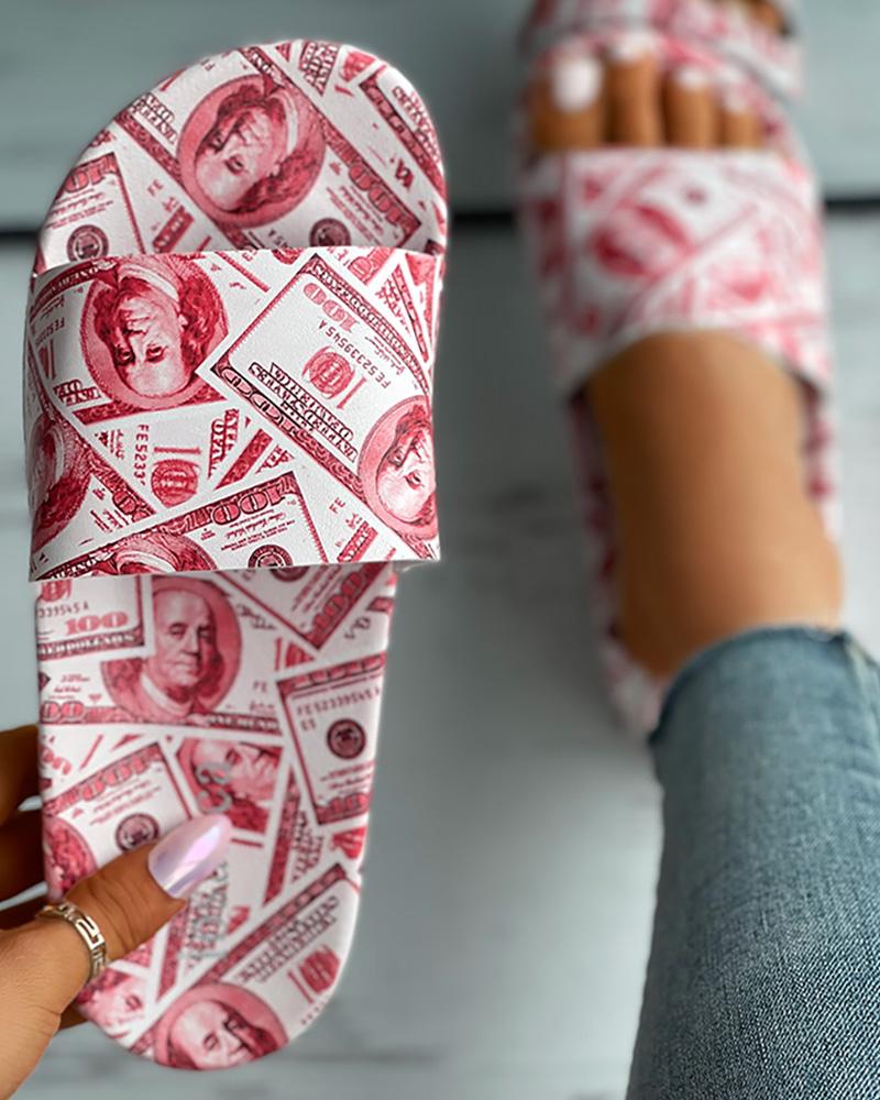 

Dollar Print Open Toe Slide Slipper, Red