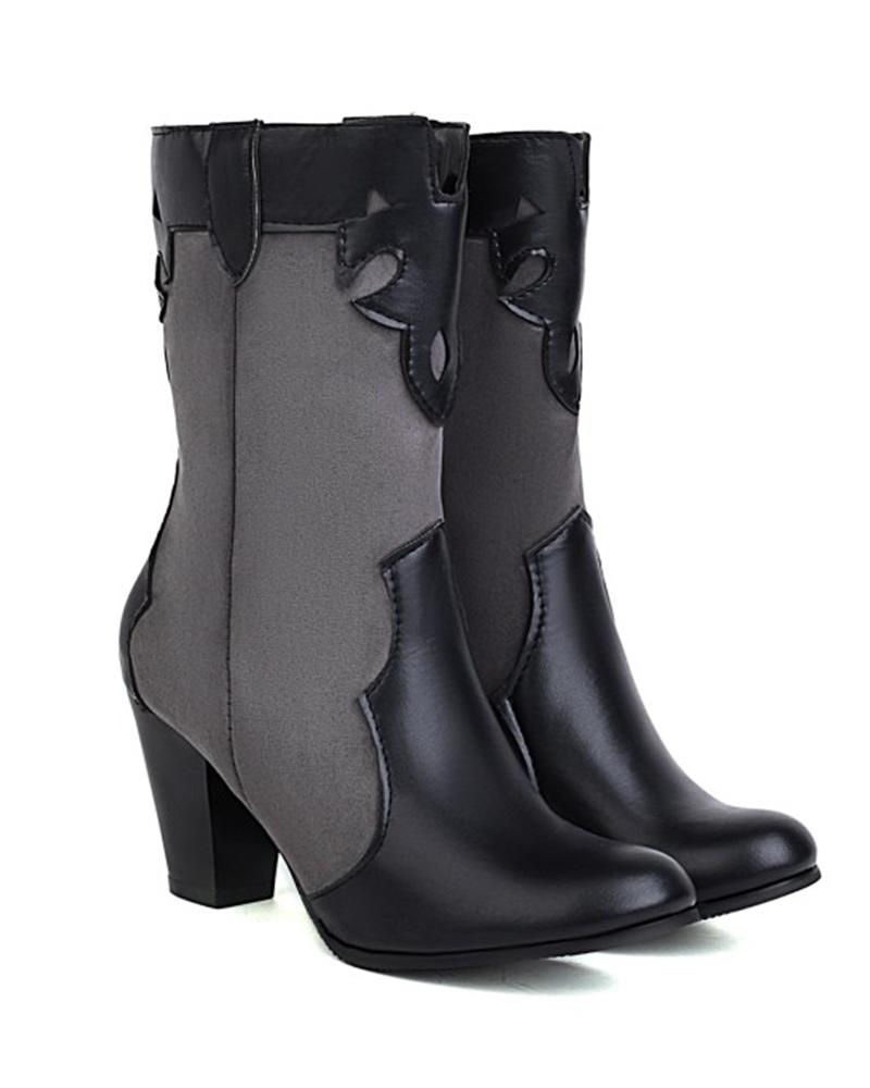 

Womens Suede Surface Patchwork Round Toe Booties, Gray