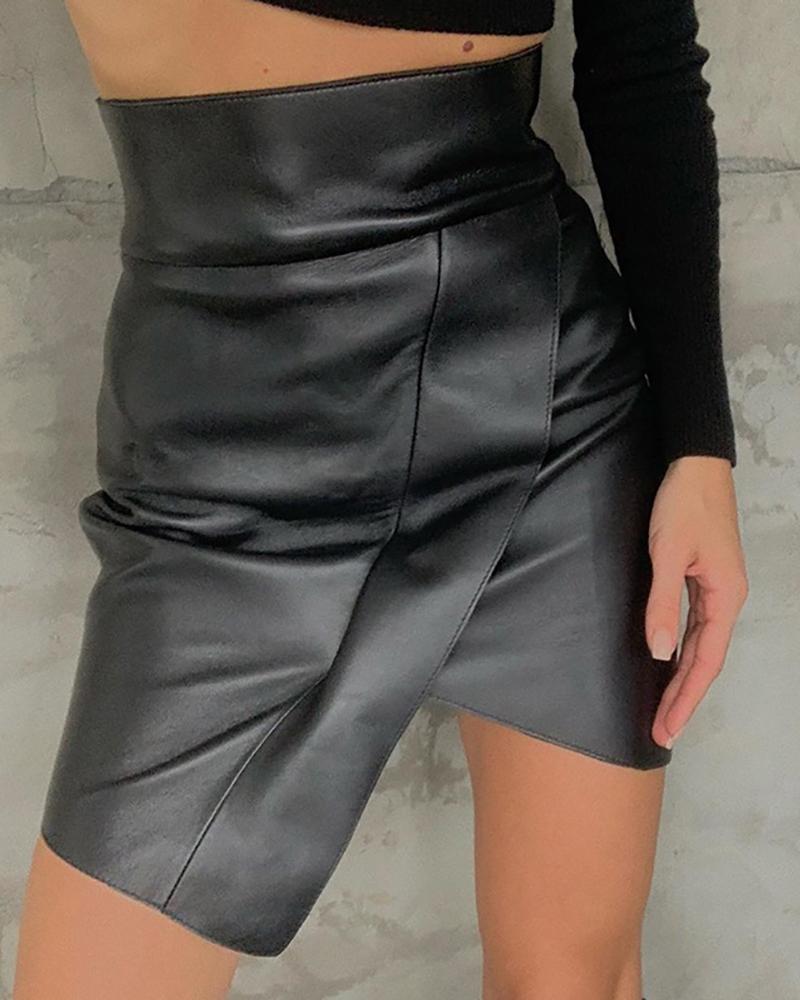 

Asymmetrical Faux Leather Skirt, Black