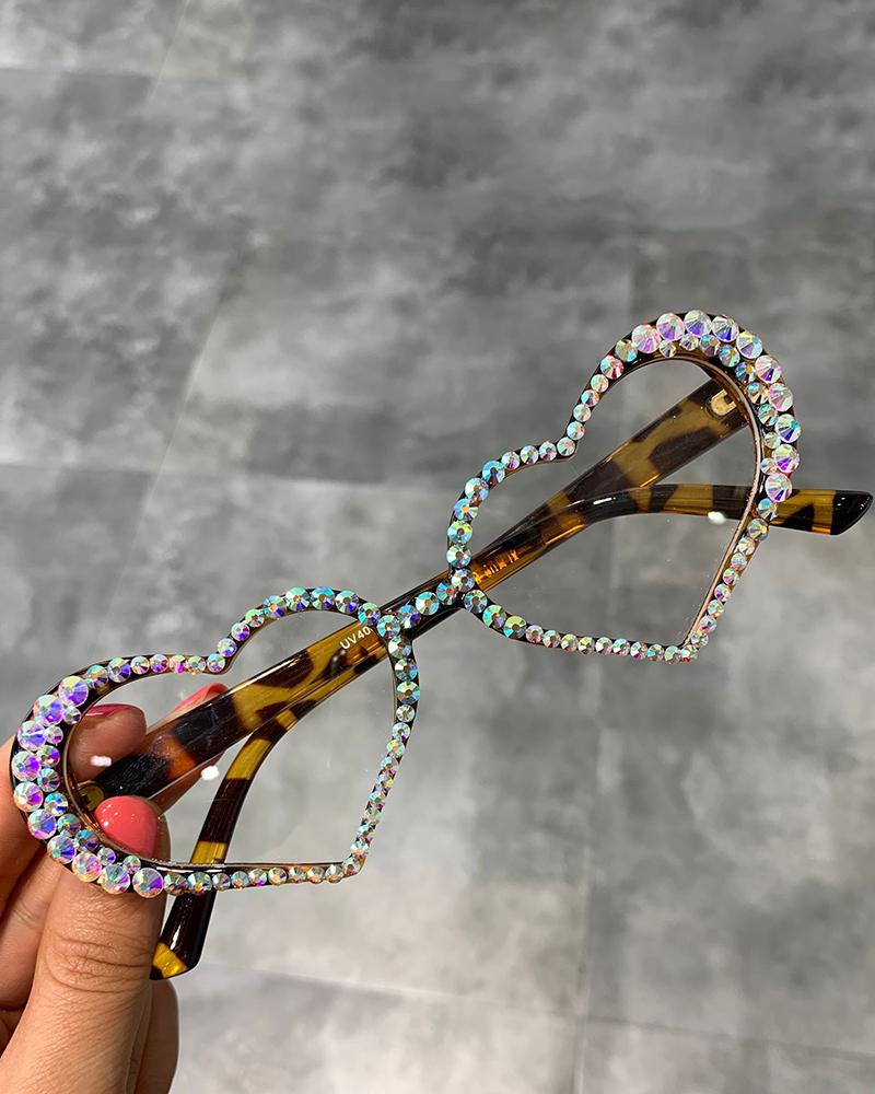 

1Pair Heart Shaped Frame Rhinestone Decor Eyeglasses, White