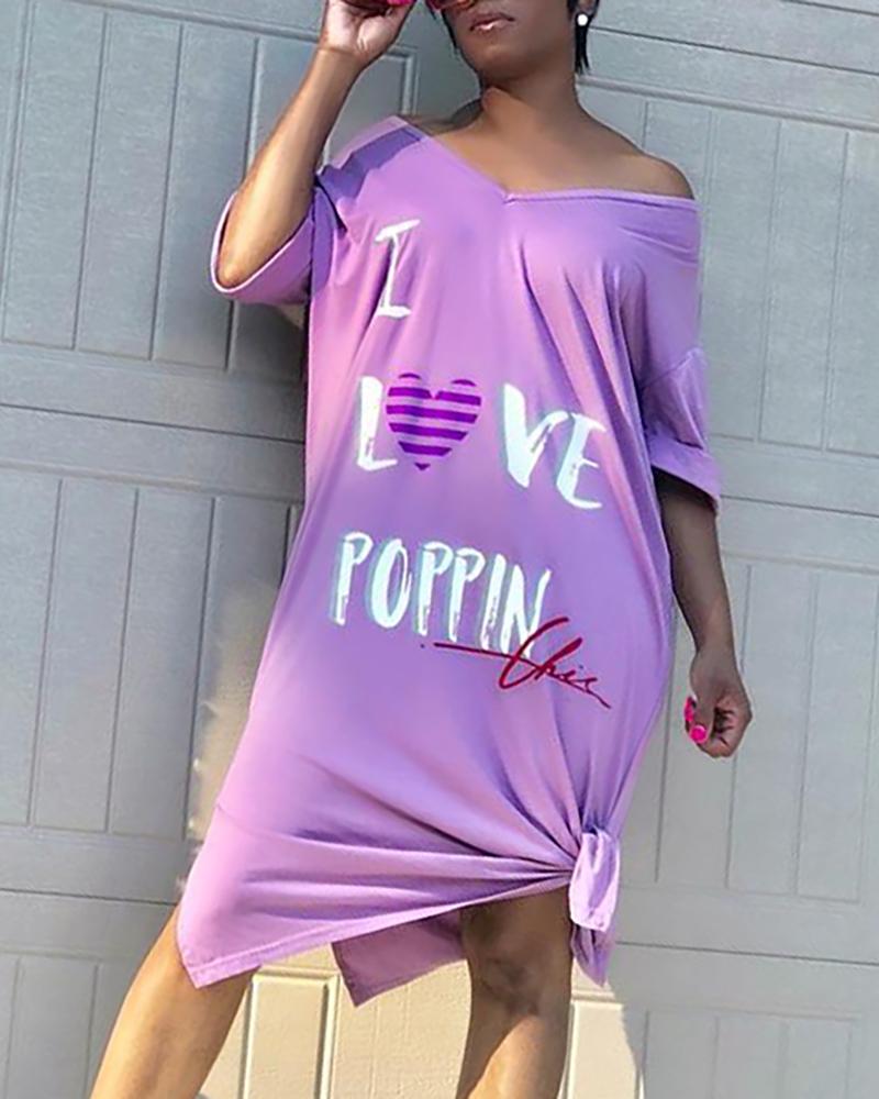 

Letter Heart Print Irregular Dress, Purple