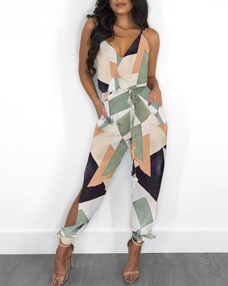 

Colorblock Tied Pocket Front Casual Jumpsuit, Green