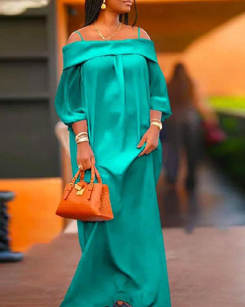 

Plain Cold Shoulder Maxi Dress, Green