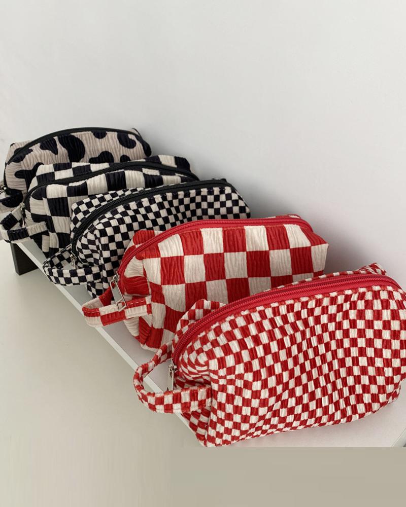 

Plaid Zipper Change Purse Toiletry Bag Accessories Organizer Storage Handbag Girls Pencil Case, Style1