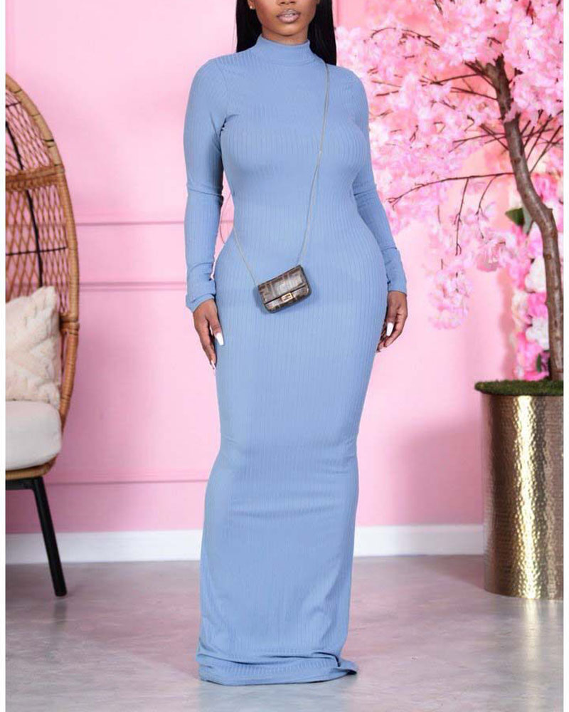 

Long Sleeve Backless Maxi Dress, Blue