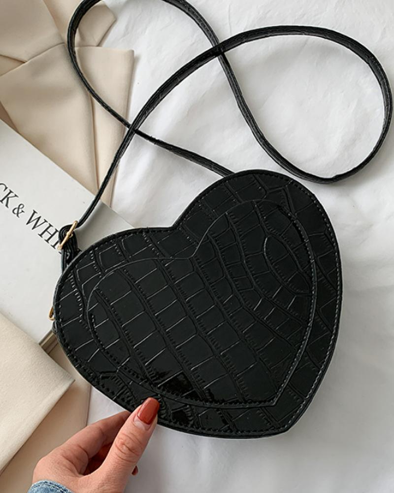 

Heart Shape Embossed Shoulder Bag, Black