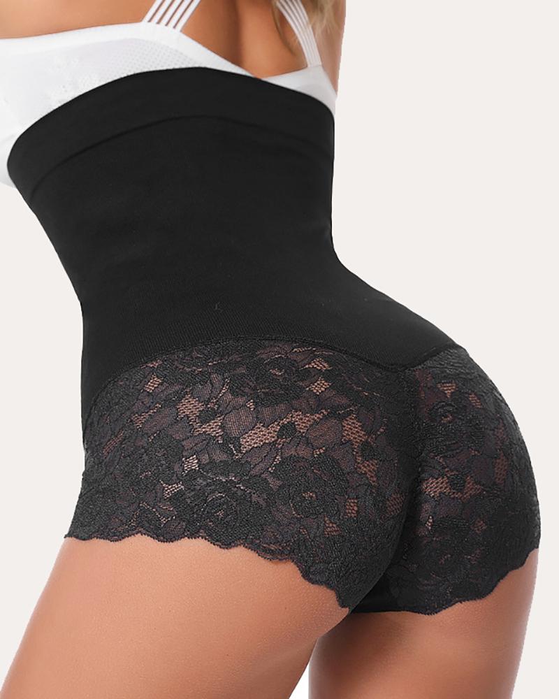 

Crochet Lace Tummy Control Shapewear Slimming Panty, Black