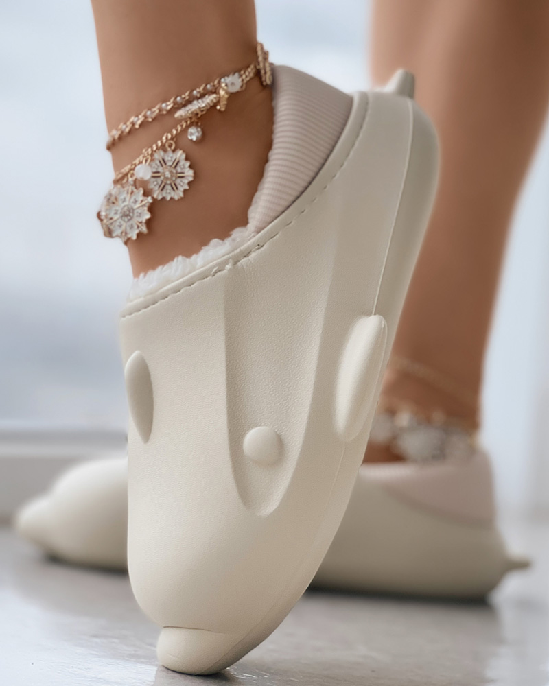 

Shark Shaped Lined Slippers, Beige