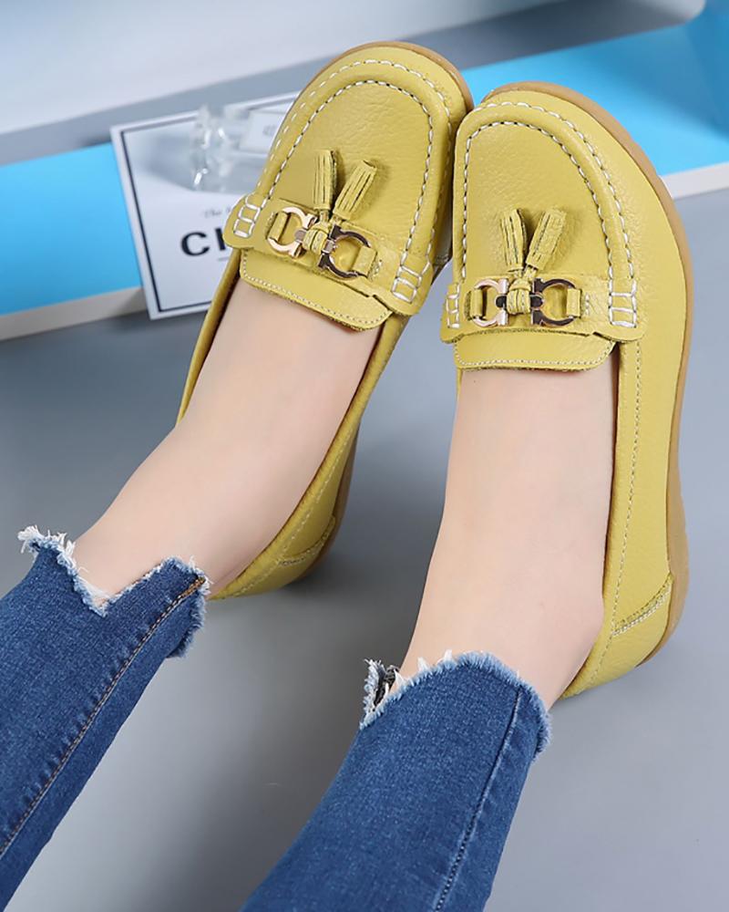 

Tassel Metal Decor Slip On Moccasins Shoes, Light yellow