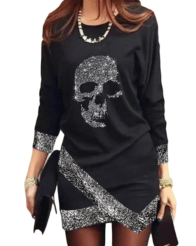 

Valentine's Day Asymmetrical Contrast Binding Rhinestone Dress, Style2