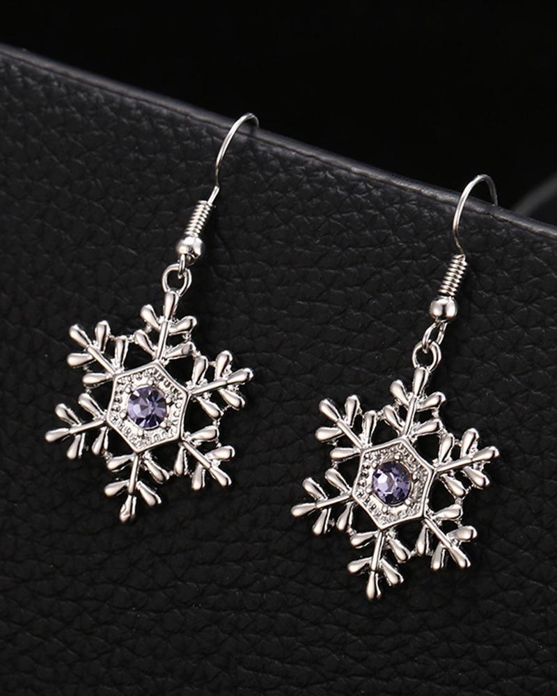 1 paire de boucles d'oreilles en cristal en forme de flocon de neige de Noël